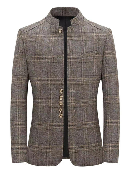 KZZ Men's Plaid Single-Breasted Blazer