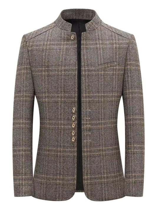 KZZ Men's Plaid Single-Breasted Blazer