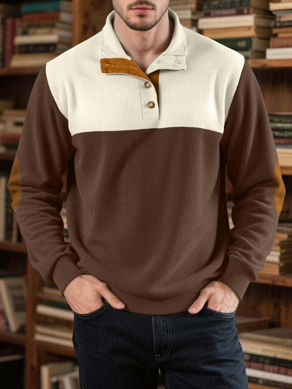 KZZ Men's Color Block Casual Hoodie, Half-Zip Long-Sleeve Sweatshirt