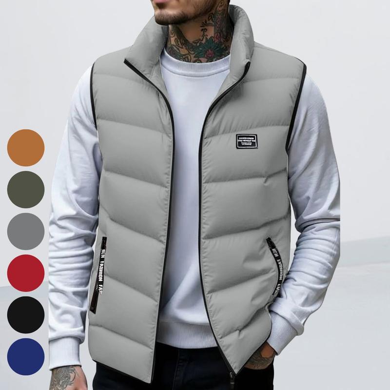 KZZ Men's Thickened Warm Sleeveless Vest - Black Full-Zip Stand Collar Ideal