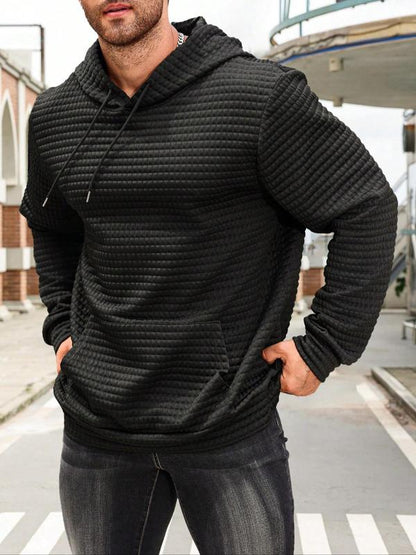 KZZ Men's Casual Plaid Drawstring Hoodie