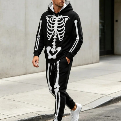 KZZ Men's Halloween Skull Print Hoodie and Pants Set