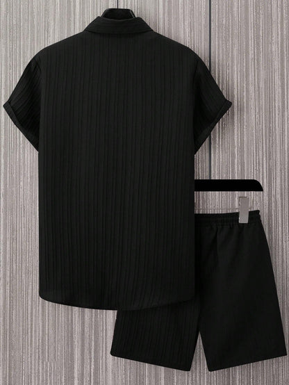 KZZ ultra-large size texture shirt and tie waist shorts summer set