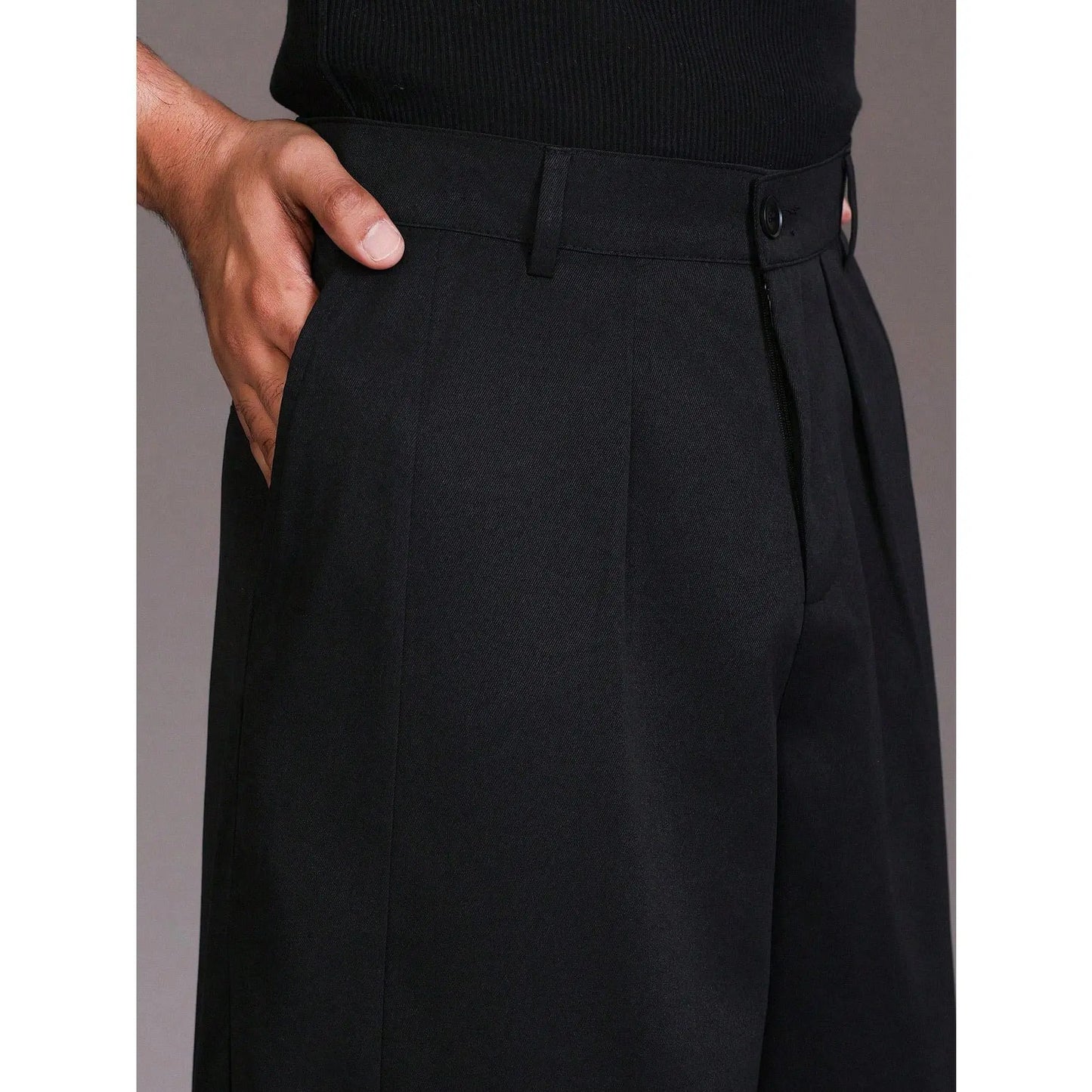 KZZ Men's Pleated Wide-Leg Dress Trousers