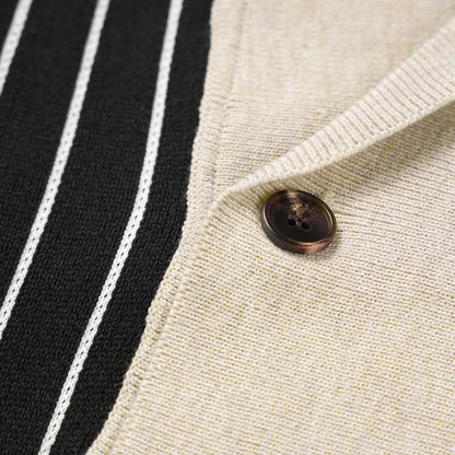 KZZ Men’s Vintage-Style Striped Double-Breasted Knitted Cardigan