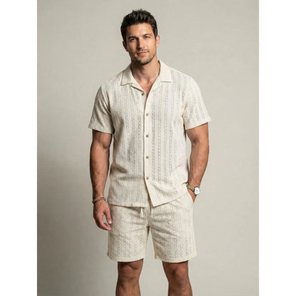 KZZ Men's openwork shorts, short-sleeved top and drawstring shorts