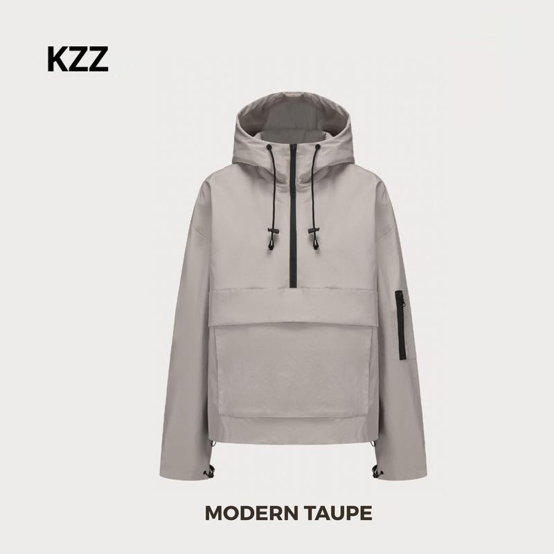 KZZ waterproof oversized autumn hoodie jacket warm semi-zipper jacket can be worn in daily seasons