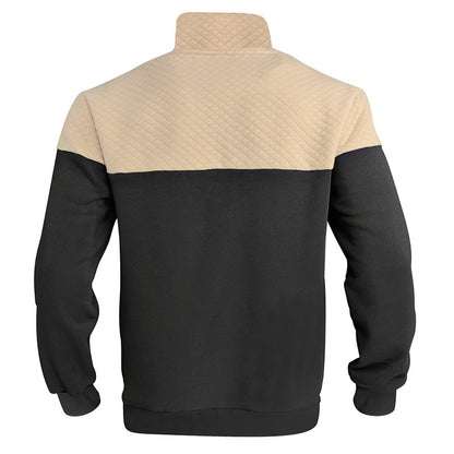 KZZ Men's Fall/Winter Patchwork Design Casual Stand-Up Collar Zipper Hoodie Sweatshirt