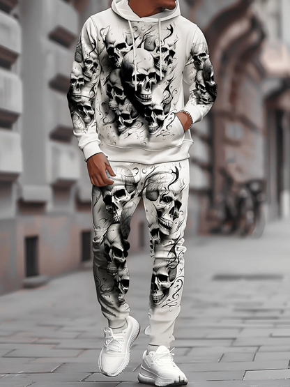 KZZ Men's Halloween Skull Print Hoodie and Pants Set
