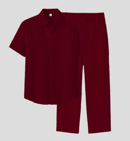 KZZ Men's Two-piece Suit Shirt and Elastic Waist Pants Set