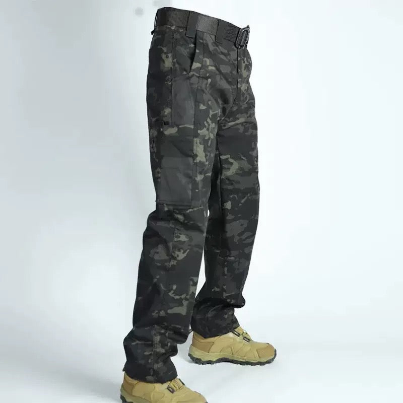 KZZ Men's Solid Print Pocket Zipper Waterproof Tactical Work Pants