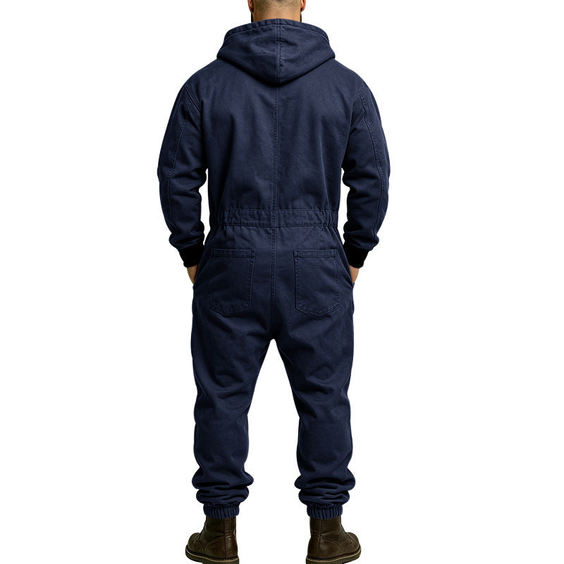 KZZ Men's Hooded Workwear Casual Street Style Jumpsuit