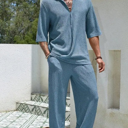 KZZ  Casual and Elegant Short-Sleeve Shirt and Trousers