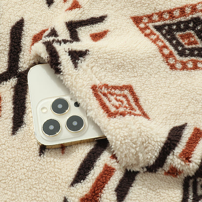 KZZ Men's Ethnic Pattern Drop Shoulder Zipper Sweatshirt