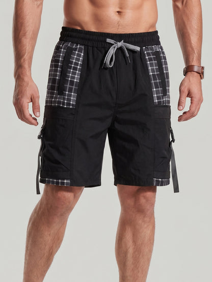 KZZ Men's Summer Plaid-Paneled Casual Shorts