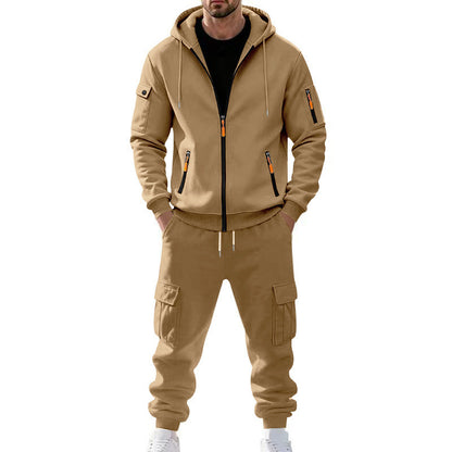 KZZ Men's Winter Fleece-Lined Hoodie & Drawstring Pants Set