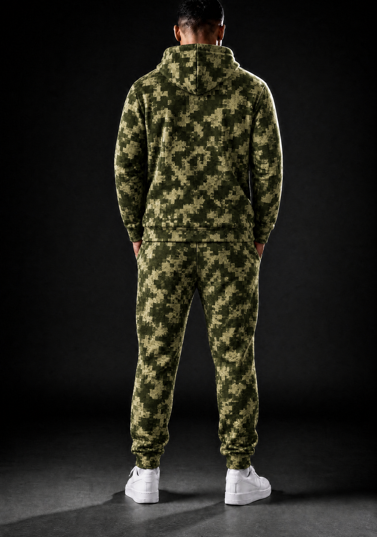 KZZ Men's Pixel Camouflage Hooded Tracksuit Two-Piece Casual Sportswear