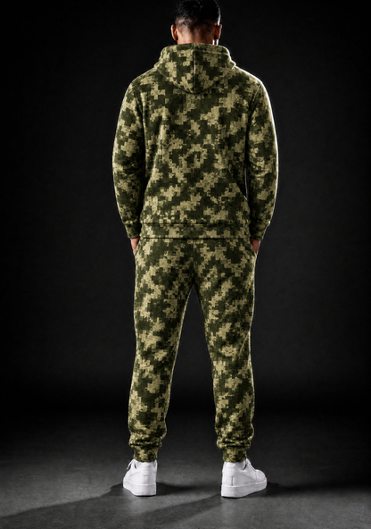 KZZ Men's Pixel Camouflage Hooded Tracksuit Two-Piece Casual Sportswear