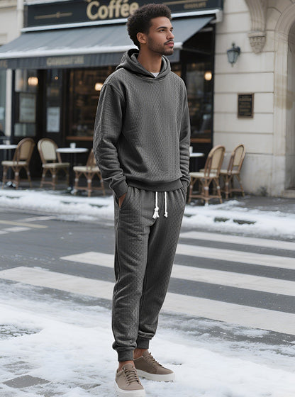 KZZ Two-piece men's solid color hooded sweatshirt and drawstring pants set