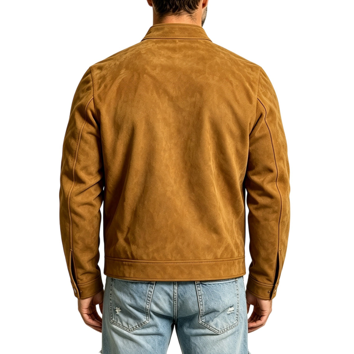 KZZ Suede stand-up collar motorcycle jacket for men, multi-zipper casual style