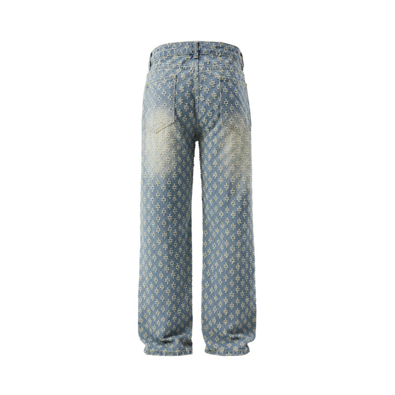 KZZ Men's two-piece jacquard denim suit