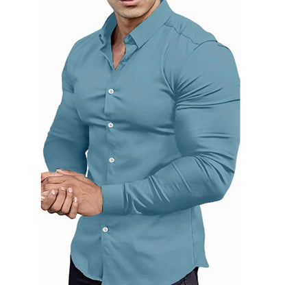 KZZ Men's solid color long-sleeved formal casual business shirt