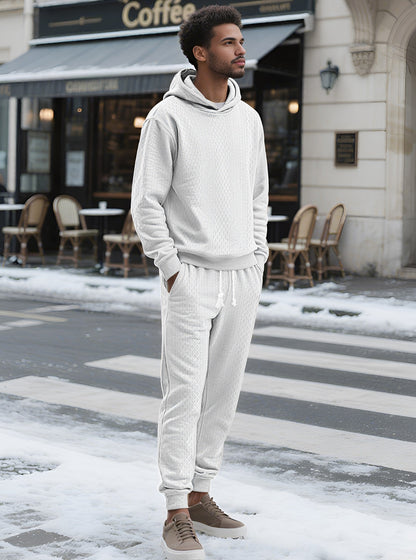 KZZ Two-piece men's solid color hooded sweatshirt and drawstring pants set