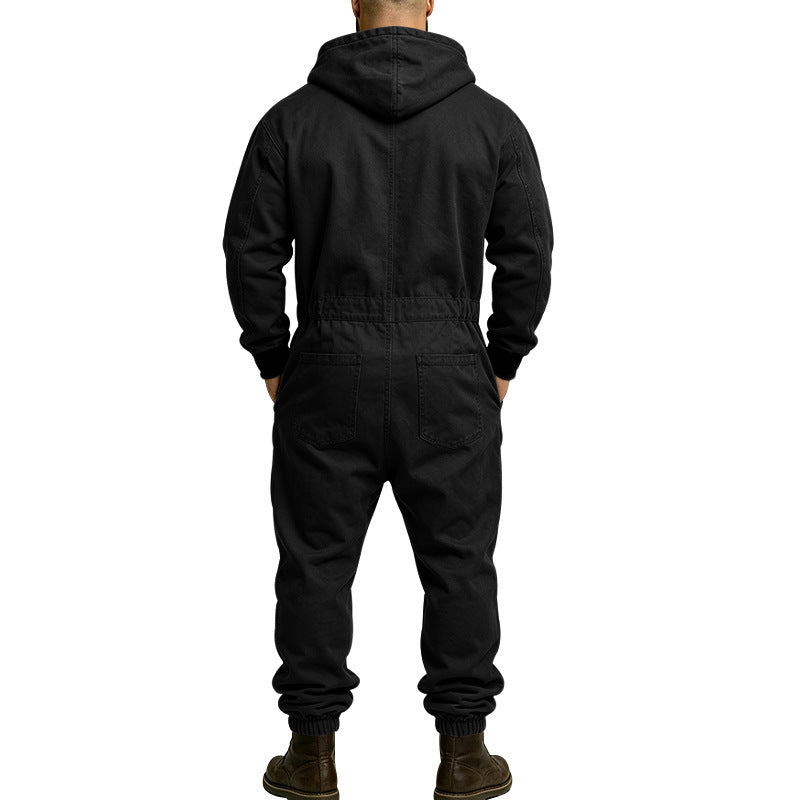 KZZ Men's Hooded Workwear Casual Street Style Jumpsuit