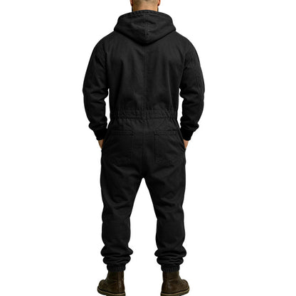 KZZ Men's Hooded Workwear Casual Street Style Jumpsuit