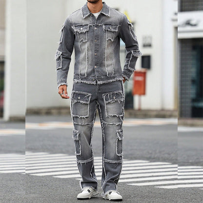 KZZ Men's two-piece denim outfit set