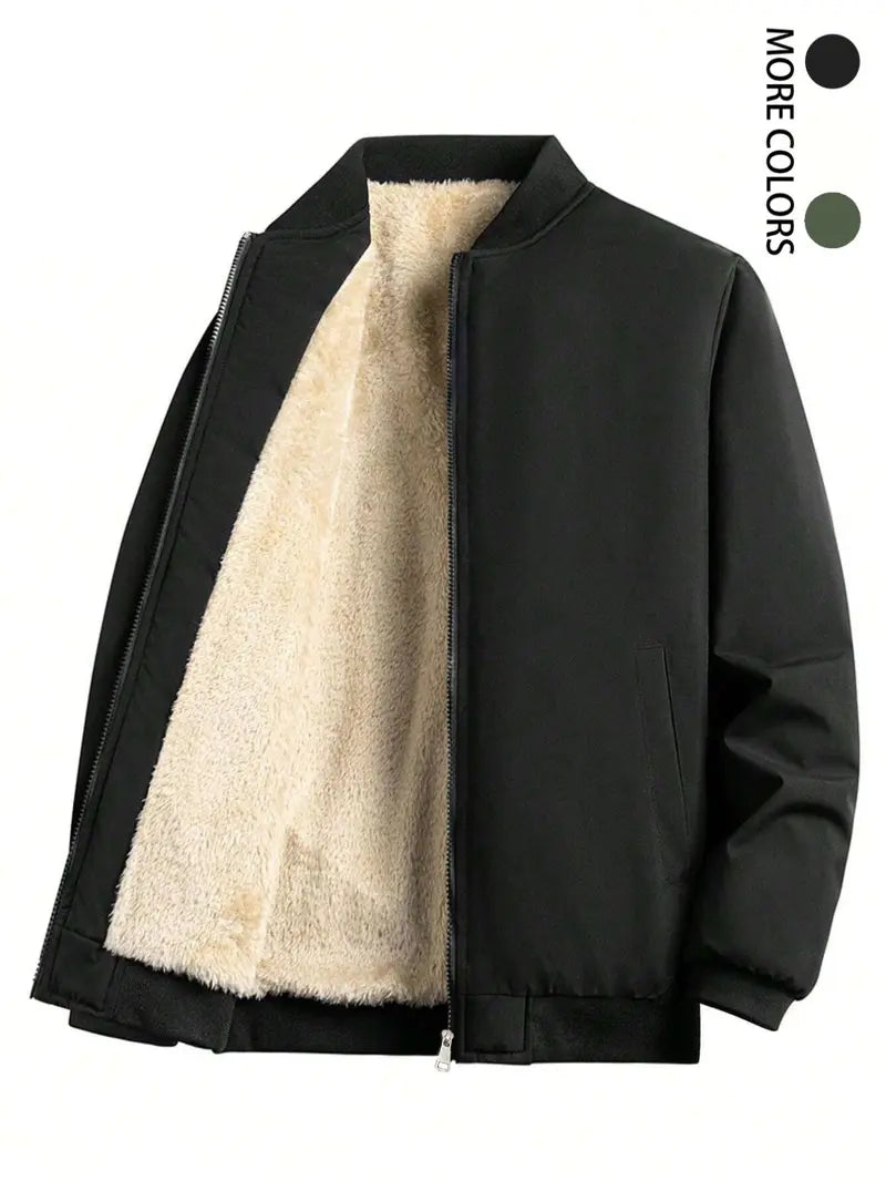 KZZ Men's solid color zip-up turtleneck warm coat