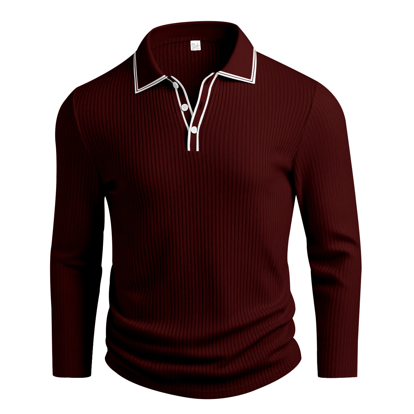 KZZ Men's Long Sleeve Polo Shirt Jacquard Fabric Collared Top