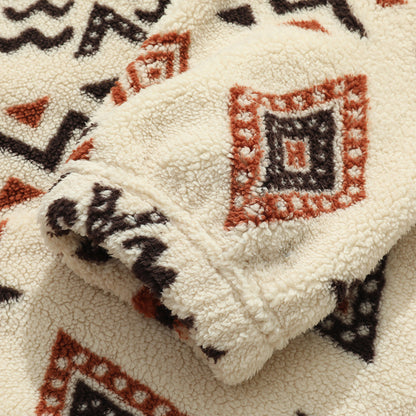 KZZ Men's Ethnic Pattern Drop Shoulder Zipper Sweatshirt