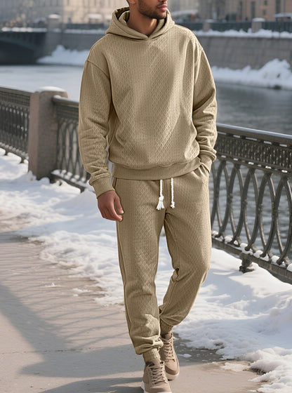 KZZ Two-piece men's solid color hooded sweatshirt and drawstring pants set