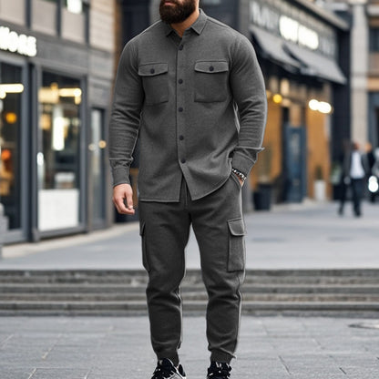 KZZ Men's Fleece Lined Workwear Set Loose Fit Warm Two-Piece