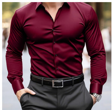 KZZ Men's solid color long-sleeved formal casual business shirt