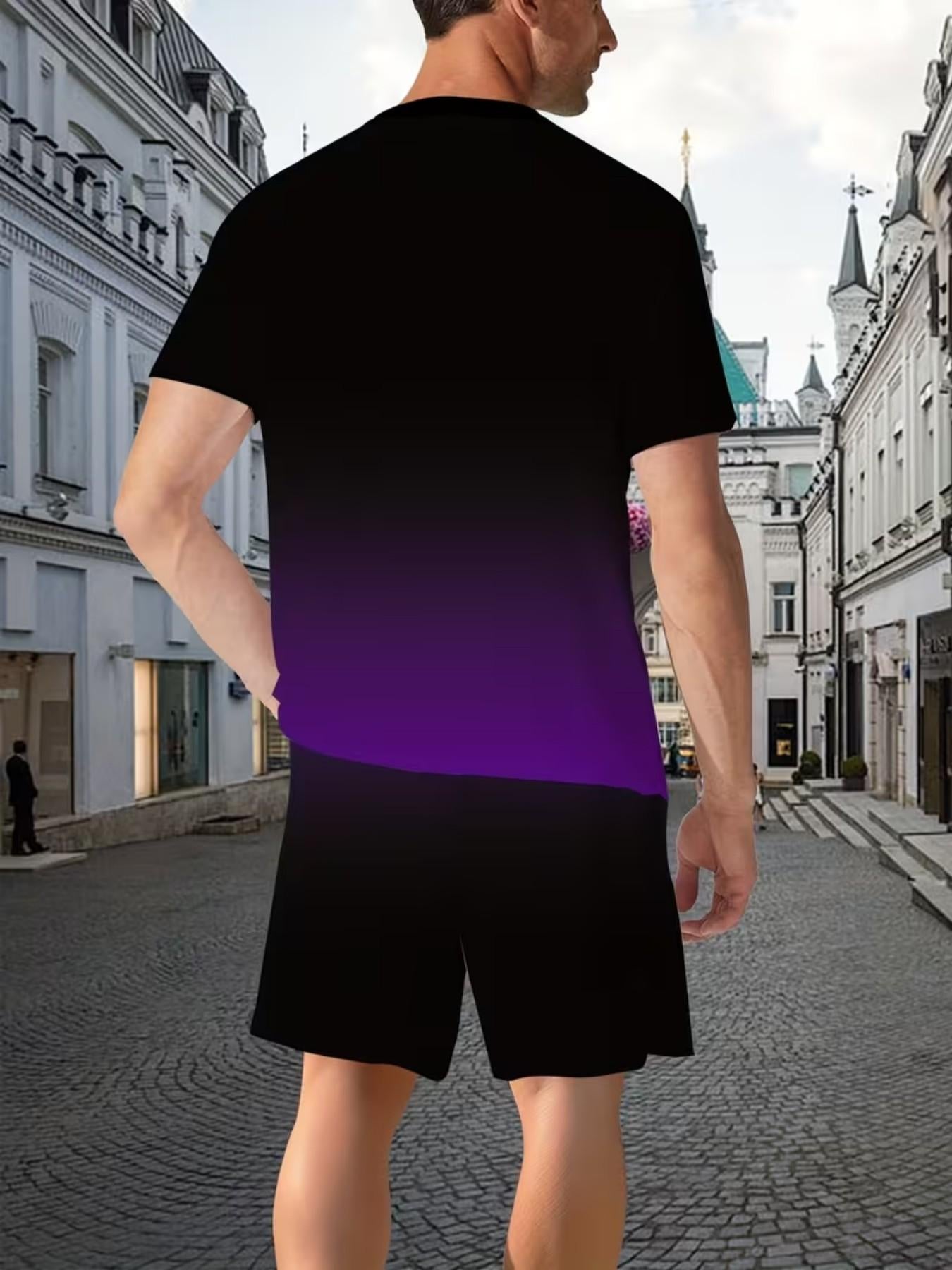 KZZ Men's Gradient Short-Sleeve Gym Set