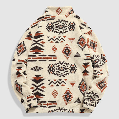 KZZ Men's Ethnic Pattern Drop Shoulder Zipper Sweatshirt