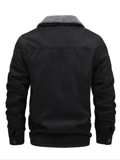 KZZ Men's Solid Pocket Zipper Fleece Jacket