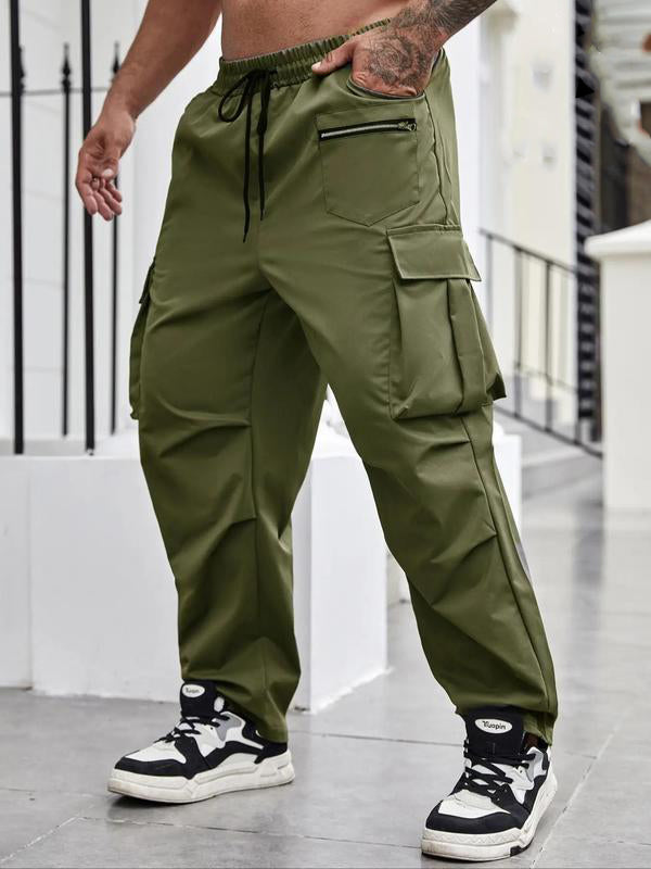 KZZ Men's Regular Fit Solid Flap Zipper Pocket Cargo Pants