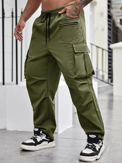 KZZ Men's Regular Fit Solid Flap Zipper Pocket Cargo Pants