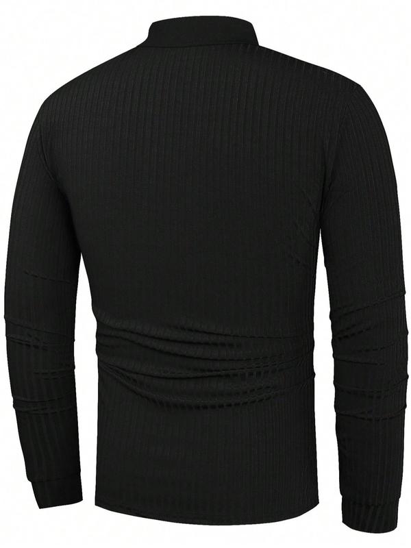 KZZ Men's Solid Color Button Polo Shirt, Regular Fit Casual Long Sleeve Top