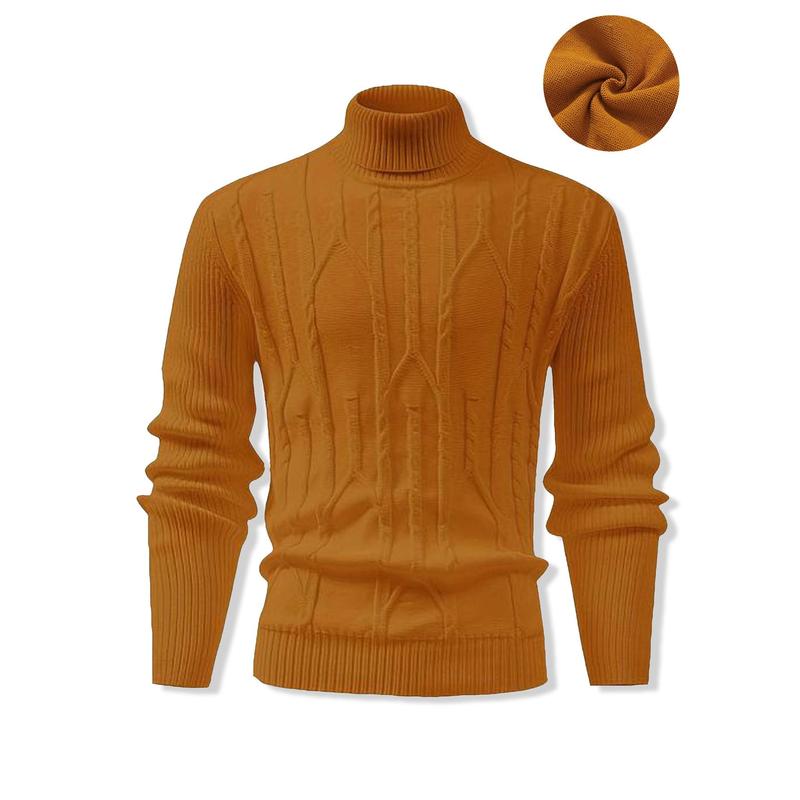 KZZ Men's Textured Drop Shoulder Turtle Neck Sweater Long Sleeve Knitwear