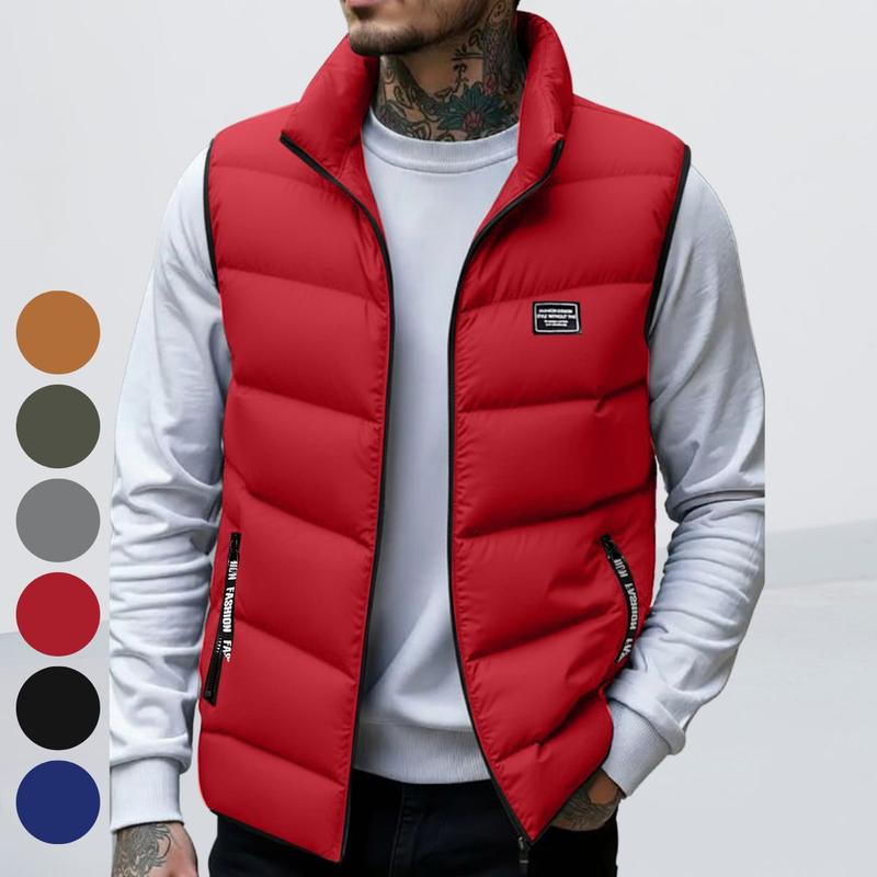 KZZ Men's Thickened Warm Sleeveless Vest - Black Full-Zip Stand Collar Ideal