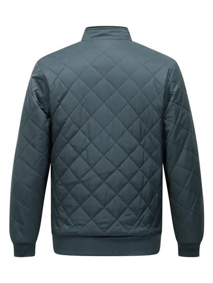 KZZ Men's Plain Quilted Zip Up Pocket Winter Coat