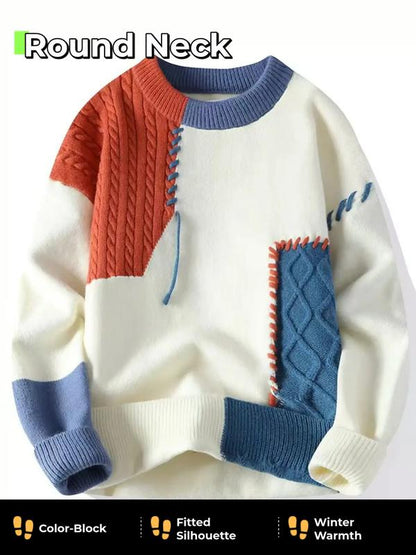 KZZ Round neck sweater for men, autumn and winter fashion,versatile, casual, and warm knitted sweater