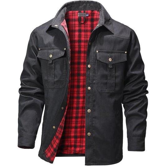 KZZ Men's Flannel Lined Shacket Jacket Plaid Brushed Lining Cowboy Western