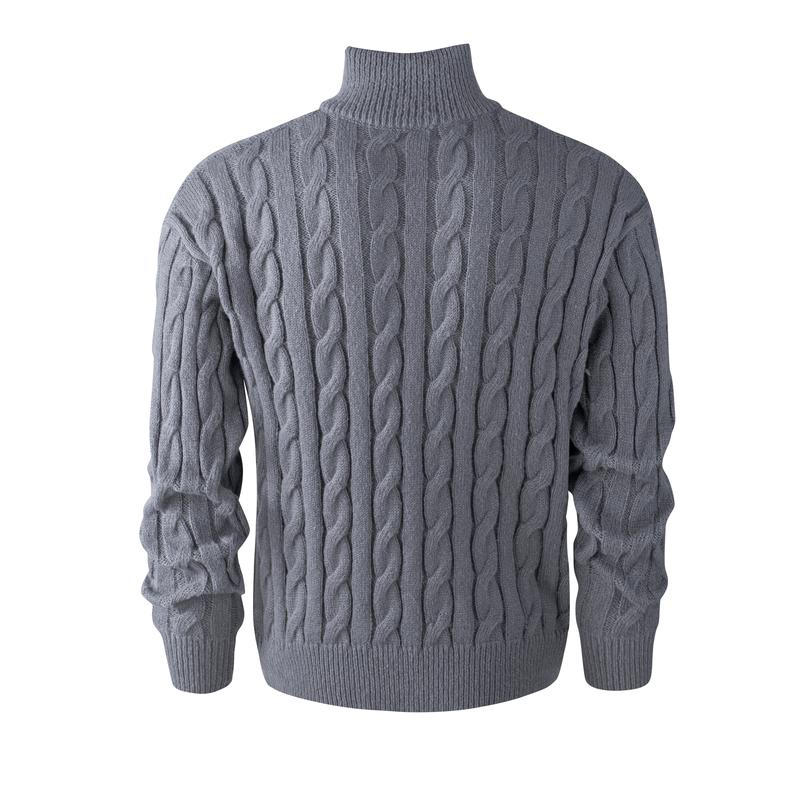 KZZ Men's solid color zipper sweater, fashionable knit long sleeved