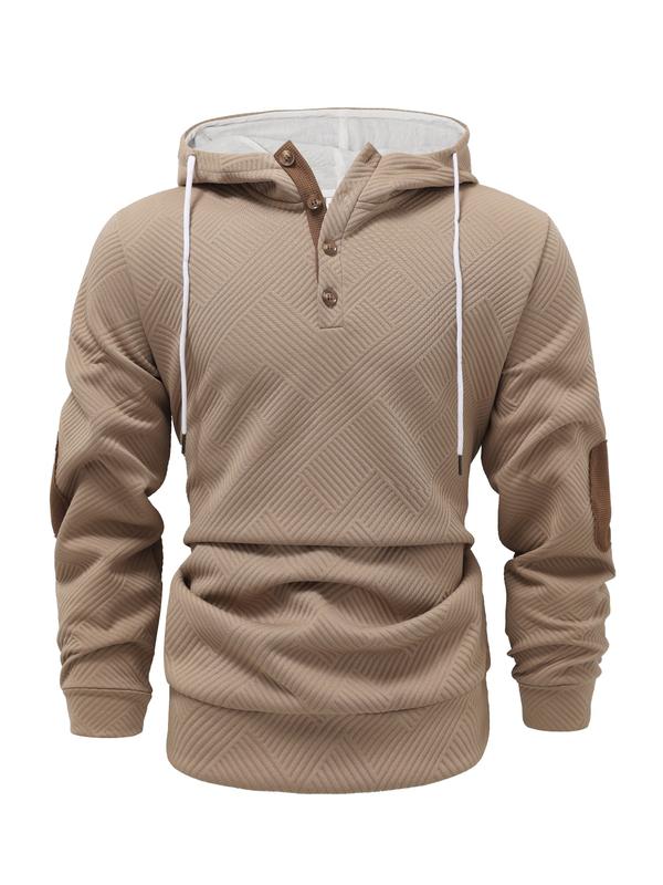 KZZ Men's solid color hoodie with texture casual long sleeve top