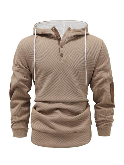 KZZ Men's solid color hoodie with texture casual long sleeve top